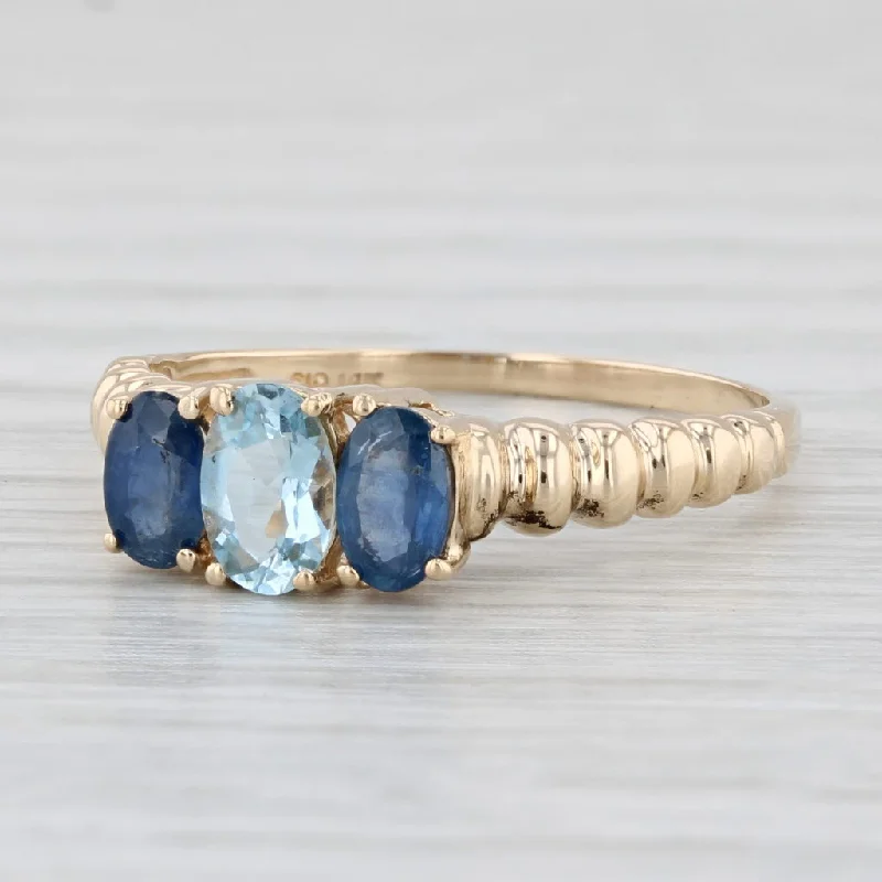 wedding engagement rings for women-1.10ctw Blue Sapphire Aquamarine Ring 14k Yellow Gold Size 8 Oval 3-Stone