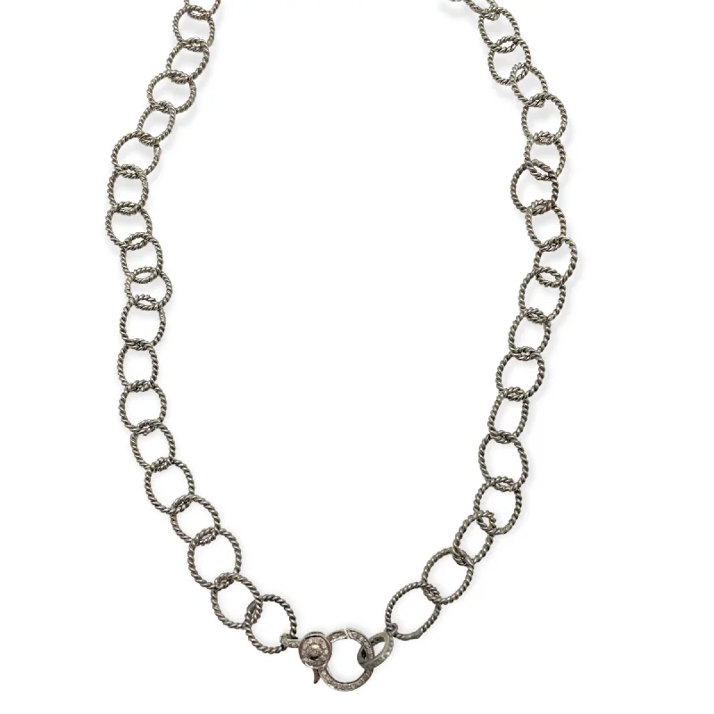 trendy name necklaces for women-Sterling Chain Pave Diamond Clasp Necklace