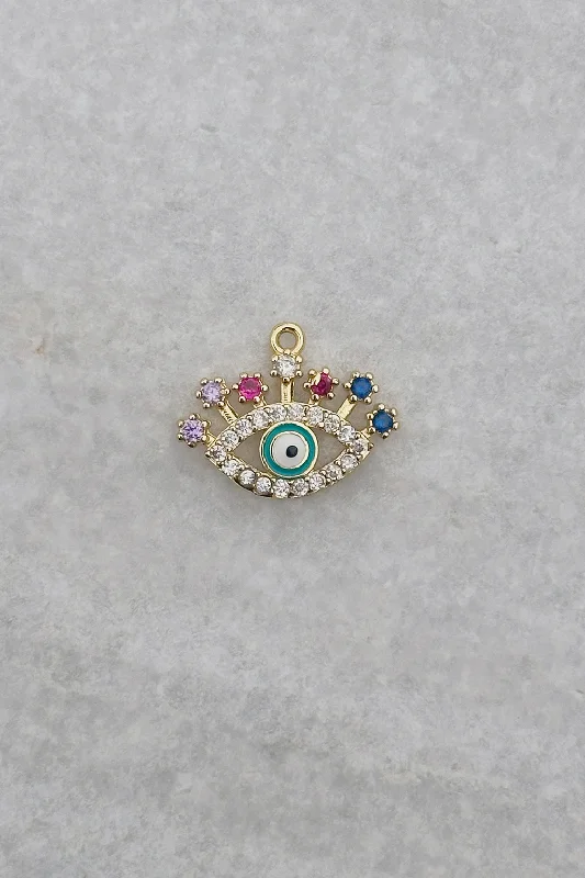 creative gold necklaces for women-Rainbow CZ Evil Eye Charm