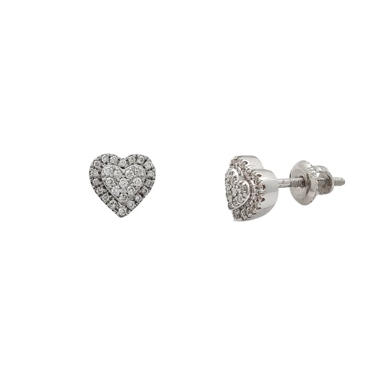 glitter earrings for women-Diamond Heart Stack Stud Earrings (14K)