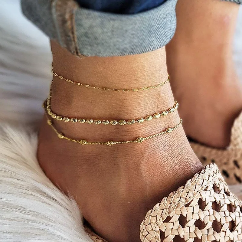 luxury anklets for women-Moda Gold Layering Anklet Set