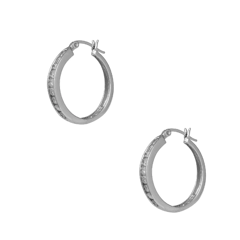 gemstone earrings for women-Diamond Channel-Set Hoops Earrings (14K)