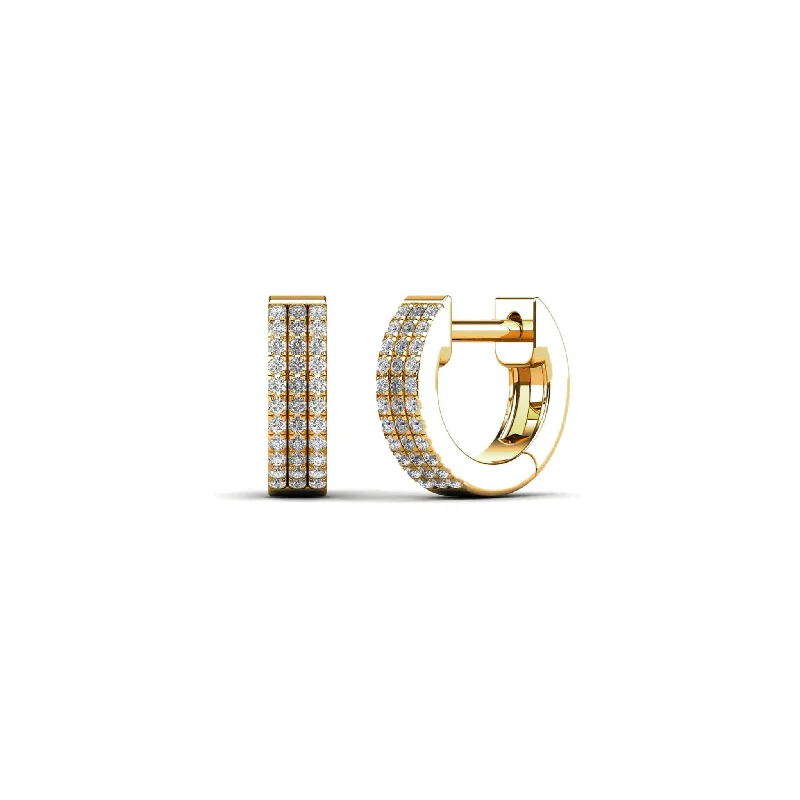 elegant earrings for women-Diamond Three-Row Huggie Earrings (14K)