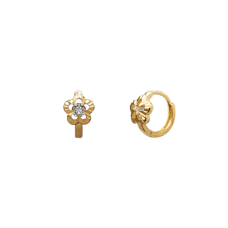 luxury gemstone earrings for women-Diamond Cuts Flower Huggie Earrings (14K)