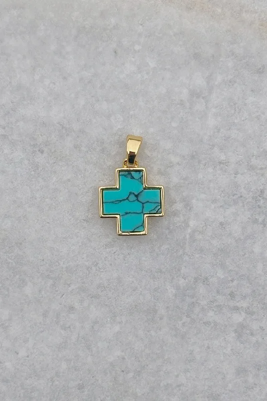 gold necklaces for women-Turquoise Cross Charm