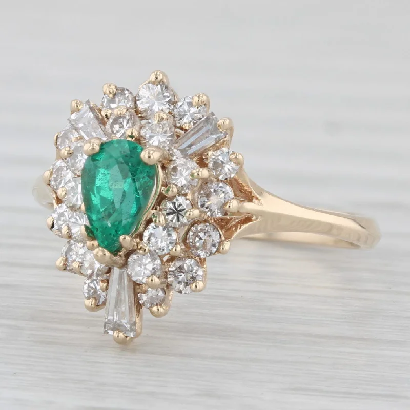 custom diamond engagement rings for women-1.05ctw Pear Emerald Diamond Halo Ring 14k Yellow Gold Size 6.5