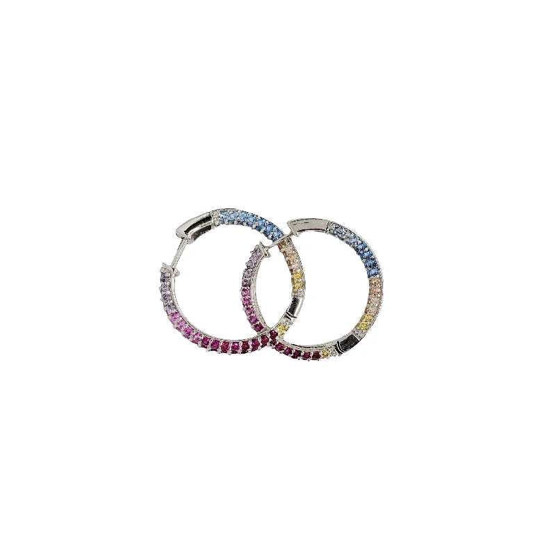 long earrings for women-[1.2 inch] Zirconia Multicolor Hoop Earring (Silver)