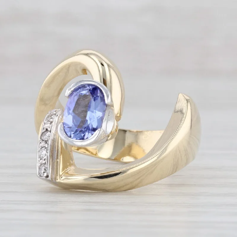 luxury engagement rings for women-0.92ctw Oval Tanzanite Diamond Wrap Ring 14k Yellow Gold Size 7.5