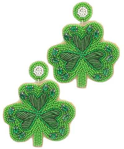 chic gold earrings for women-Beaded Clover Earrings