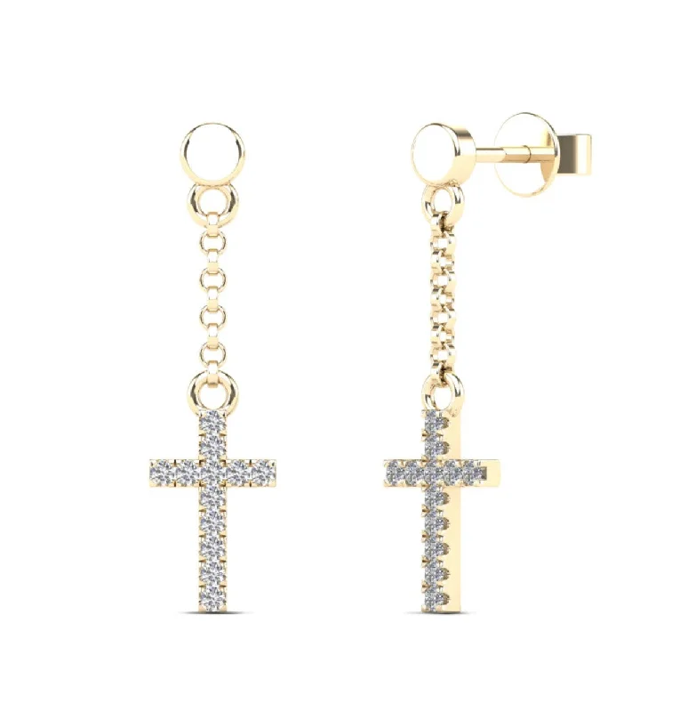 cubic zirconia earrings for women-Diamond Cross Dangling Stud Earrings (14K)