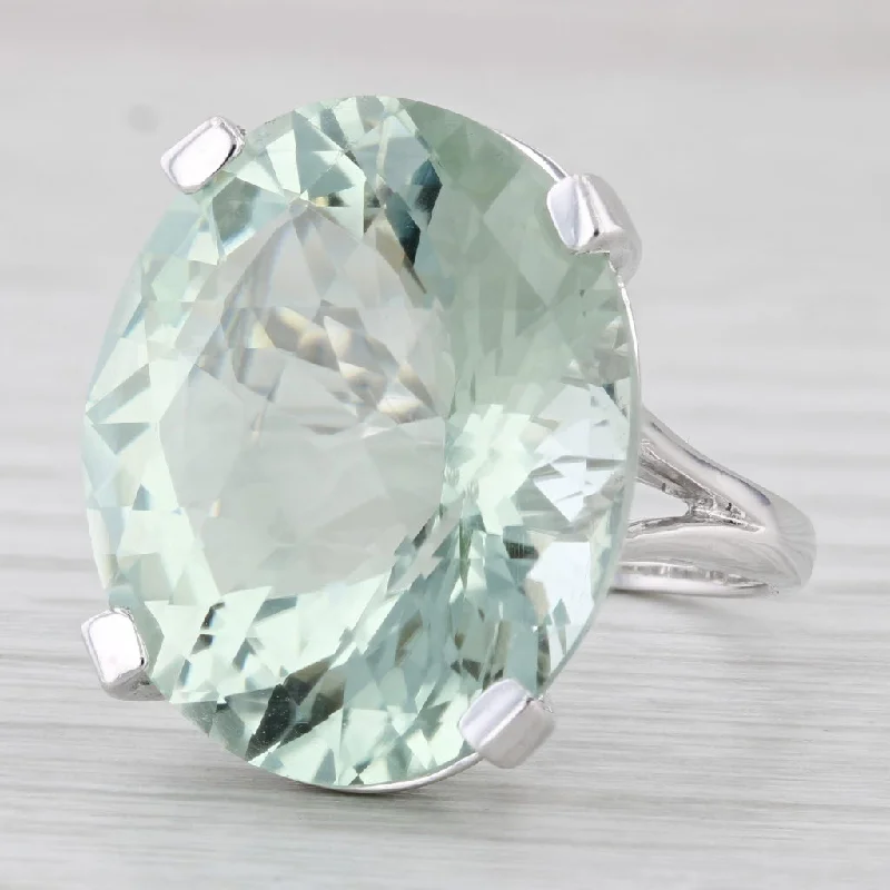 minimalist engagement rings for women-36ct Prasiolite Green Amethyst Ring 14k White Gold Size 7.5 Solitaire Cocktail