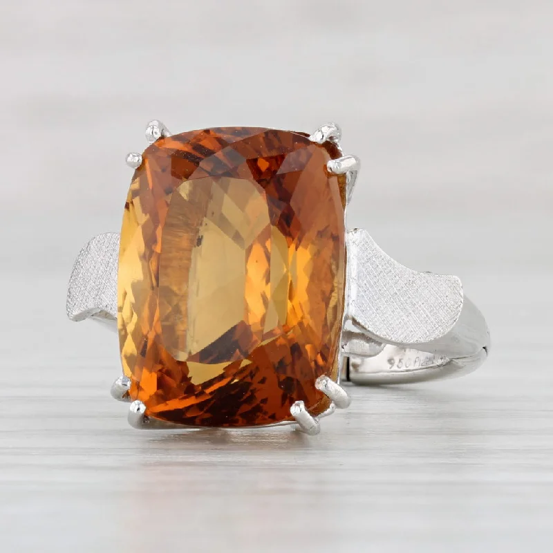 custom gemstone engagement rings for women-Vintage 10.50ct Orange Citrine Ring Platinum 14k Gold Arthritic Shank Size 5