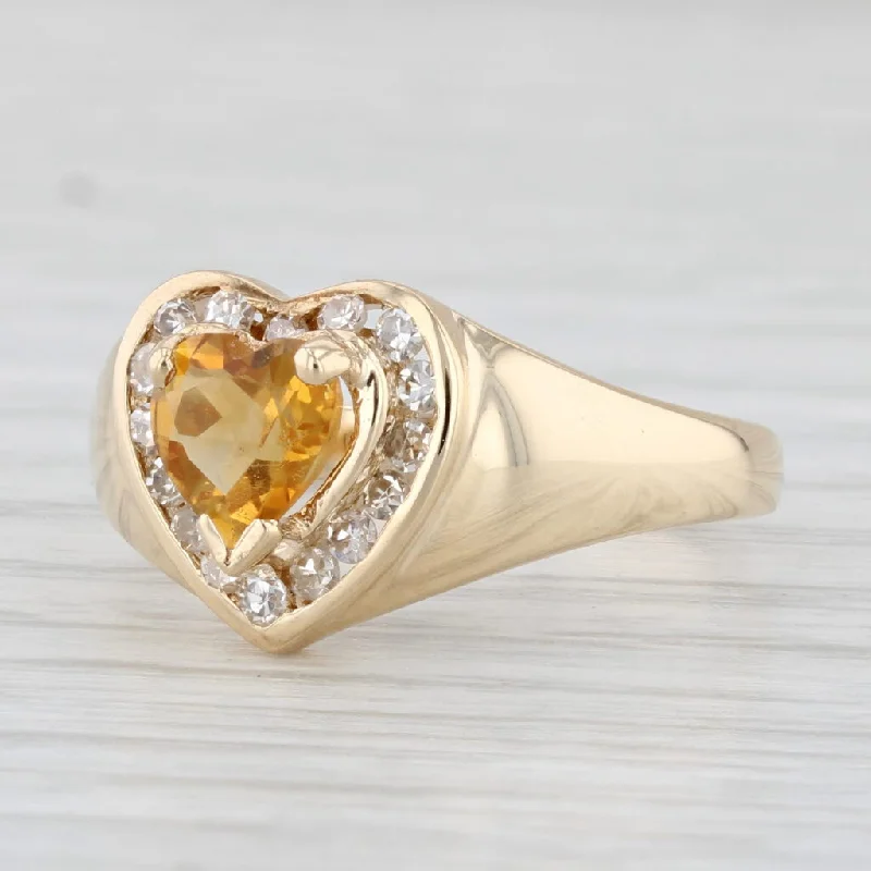 modern engagement rings for women-0.77ctw Heart Citrine Diamond Halo Ring 14k Yellow Gold Size 7.5