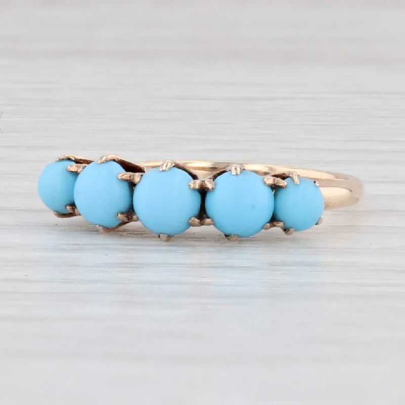 engagement rings with unique designs for women-Antique Blue Glass Ring 10k Yellow Gold Size 4.5 Stackable