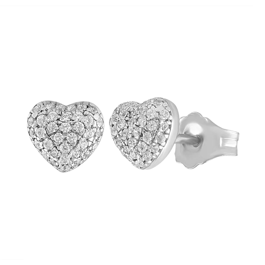 emerald earrings for women-Diamond Heart Stud Earrings (14k)