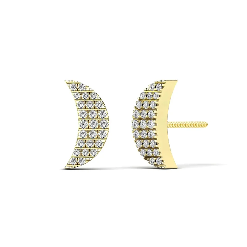 drop earrings for women-Diamond Crescent Moon Stud Earrings (14K)