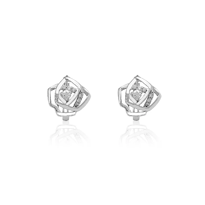 stud earrings for women-Rose Outline Huggie Earrings (14K)