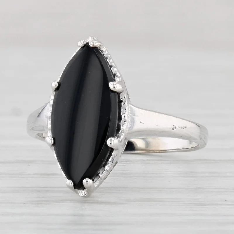 unique engagement rings for women-Black Onyx Marquise Solitaire Ring 10k White Gold Size 6.25