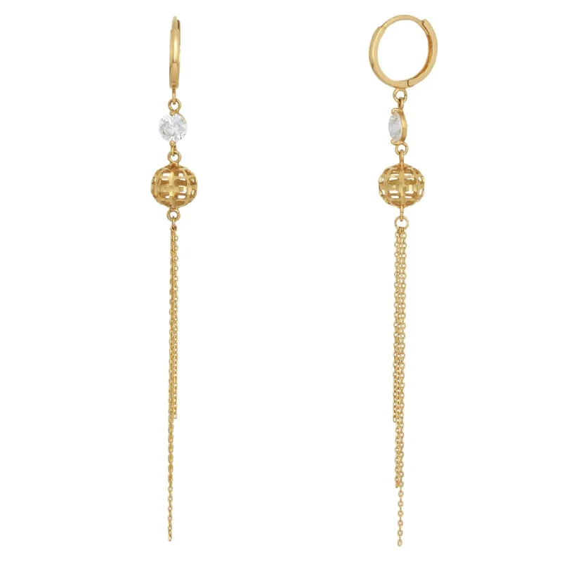 gold drop earrings for women-Zirconia Cable & Ball Fancy Drop Earrings (14K)