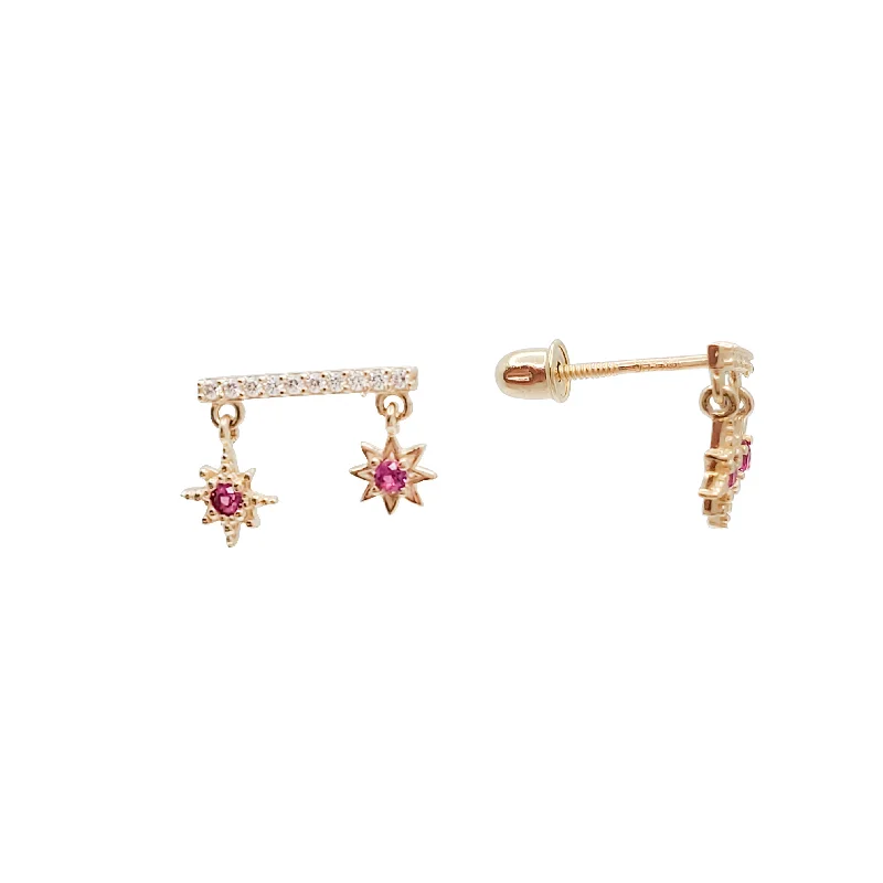 bold earrings for women-Zirconia Stars Dangling Stud Earring（14k）