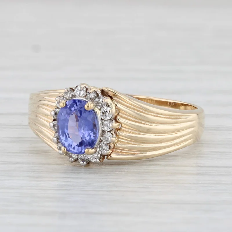 vintage diamond engagement rings for women-1.14ctw Oval Tanzanite Diamond Halo Ring 14k Yellow Gold Size 11