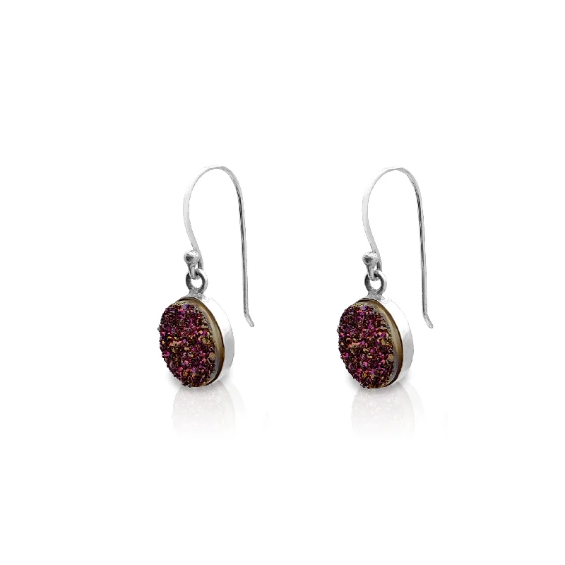 gold-plated earrings for women-Purple Glitterstone Oval Drop Earrings (Silver)