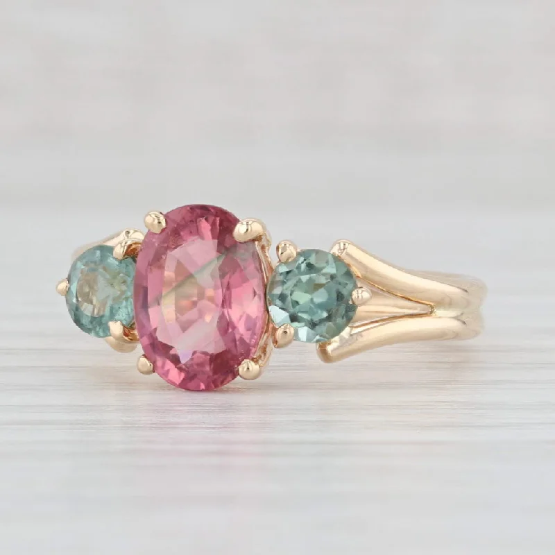 large engagement rings for women-2.25ctw Pink Green Tourmaline Ring 14k Yellow Gold Size 8.25