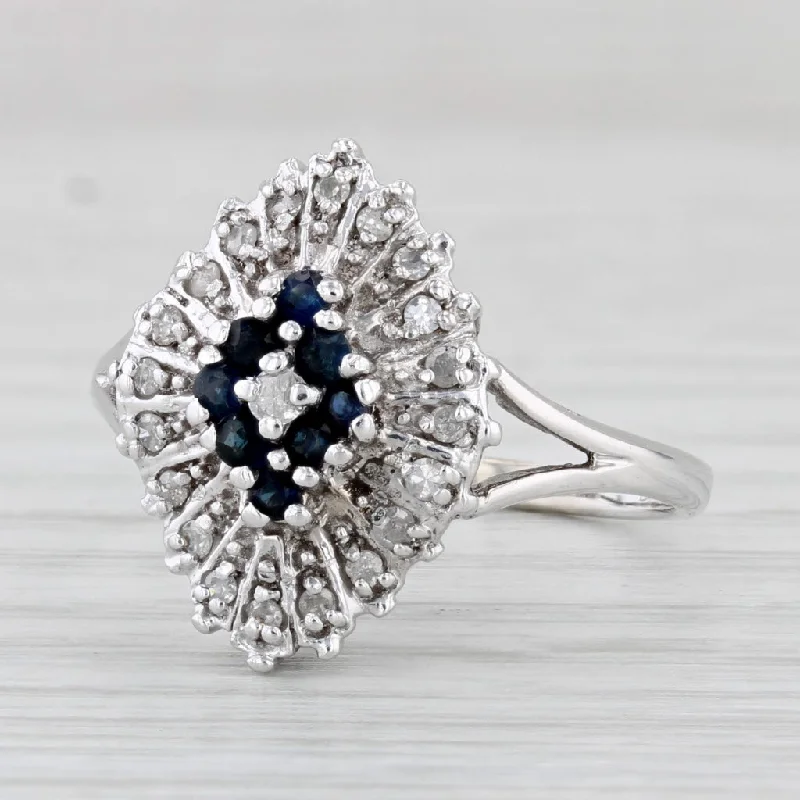 cushion-cut engagement rings for women-0.26ctw Blue Sapphire Diamond Cluster Ring 10k White Gold Size 8.25