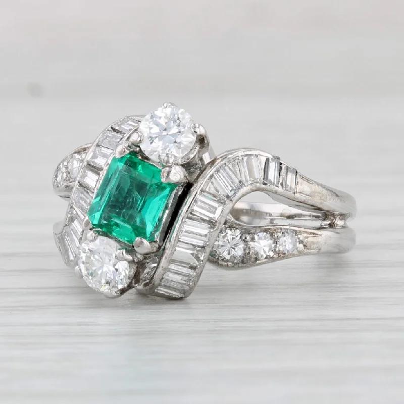 cushion-cut diamond engagement rings for women-Vintage 1.94ctw Emerald Diamond Cocktail Ring 18k White Gold Size 5.75