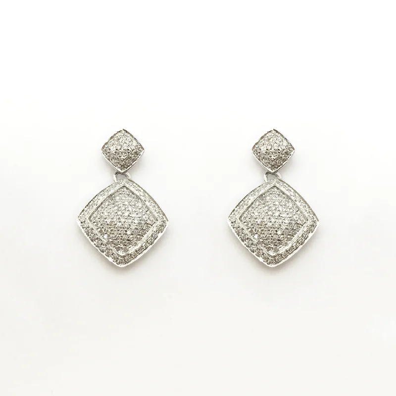 fashion stud earrings for women-Diamond Rhombus Dangling Earrings (14K)