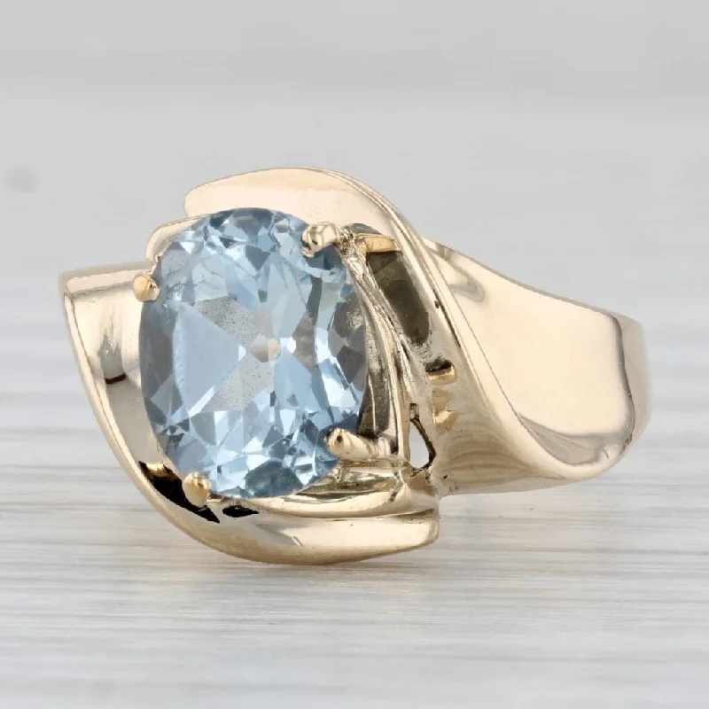 affordable solitaire engagement rings for women-2.50ct Oval Aquamarine Solitaire Ring 10k Yellow Gold Size 7 Bypass