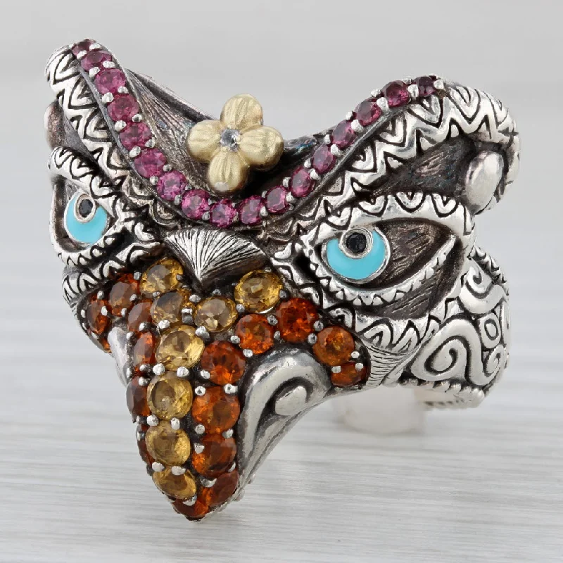 unique engagement rings for women-Barbara Bixby Jeweled Garuda Bird Ring Sterling Silver 18k Gold Statement