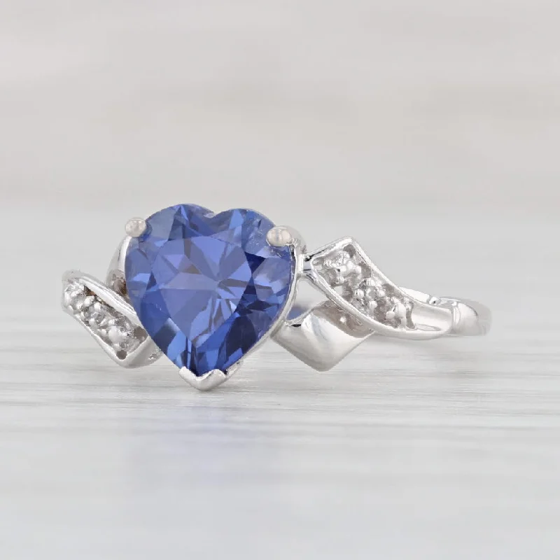 engagement rings with intricate designs for women-2.40ct Blue Lab Created Sapphire Heart Ring 10k Gold Size 7 Diamond Accents