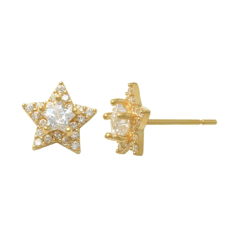 stud earrings for women-Zirconia Cluster Star Stud Earrings (14K)