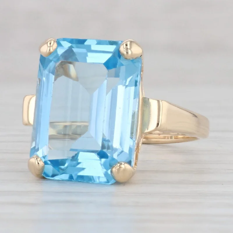 silver engagement rings for women-13ct Emerald Cut Blue Topaz Solitaire Ring 14k Yellow Gold Size 7.25