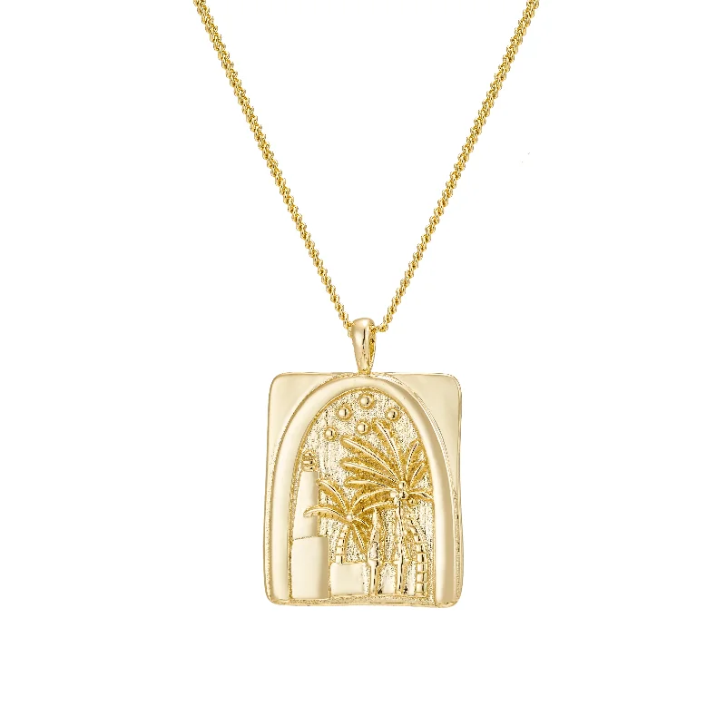 large gold necklaces for women-Palm Tree Oasis Necklace