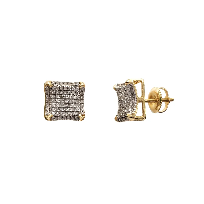 custom hoop earrings for women-Diamond Iced-Out Concave Square Stud Earrings (10K)