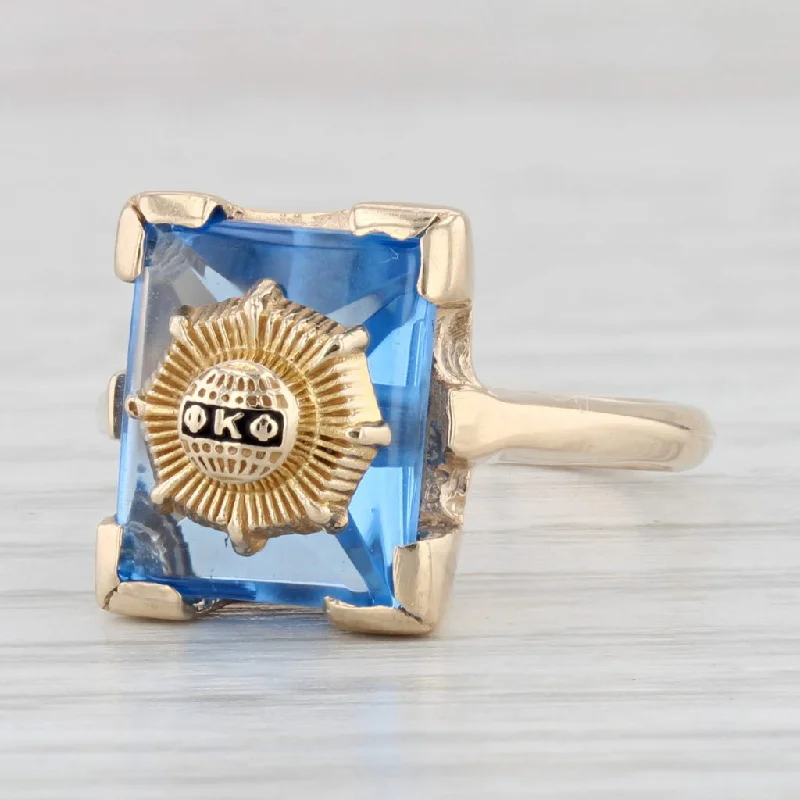 diamond engagement rings for women-Phi Kappa Phi Signet Ring 10k Gold Blue Glass Fraternity Honor Society Size 6