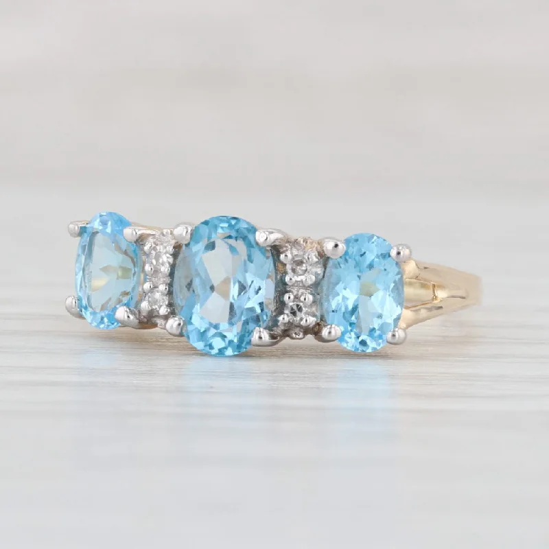 custom gemstone engagement rings for women-2.15ctw Blue Topaz 3-Stone Ring 14k White Gold Size 7.75 Diamond Accents