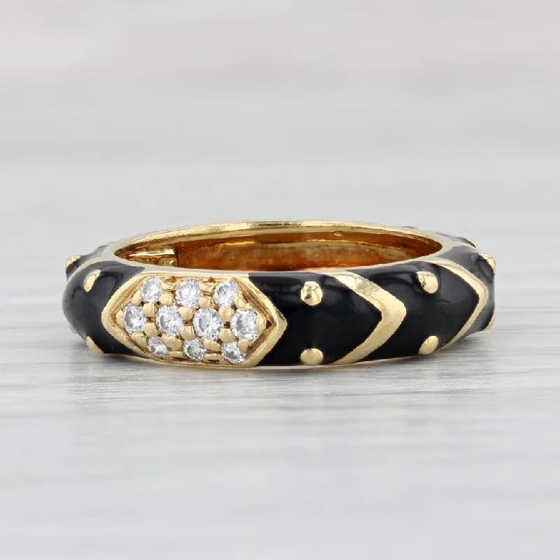 affordable engagement rings for women-0.12ctw Diamond Hidalgo Ring 18k Yellow Gold Black Enamel Stackable Band