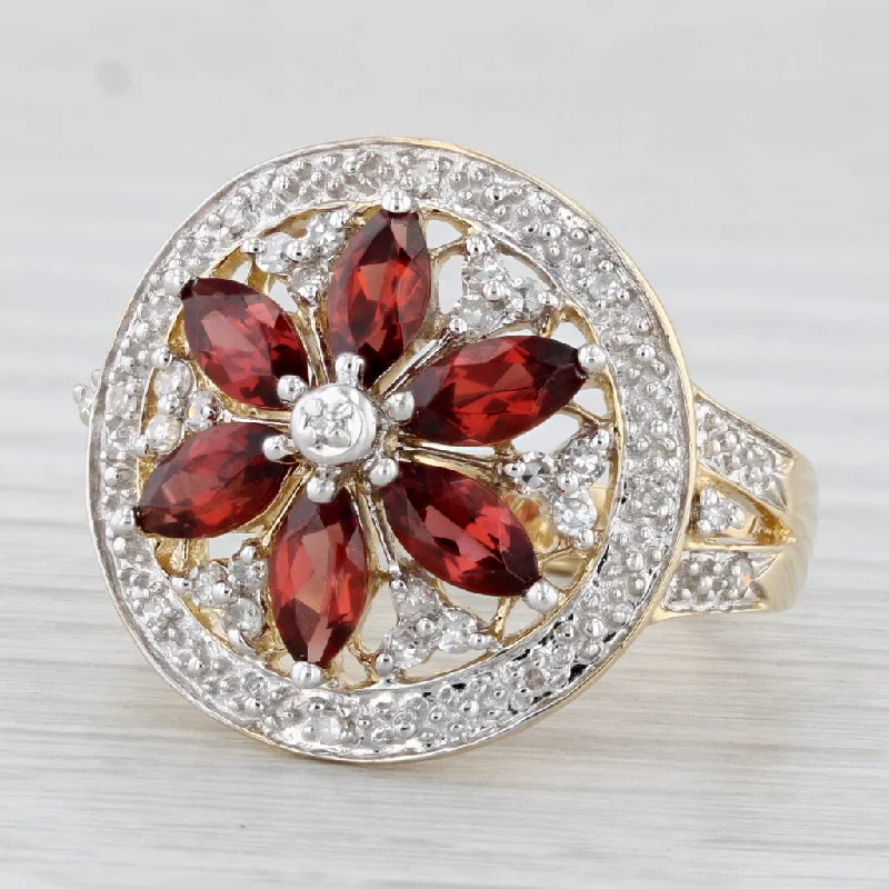 emerald engagement rings for women-2.03ctw Garnet Flower Diamond Halo Ring 14k White Gold Size 7.75 Cocktail