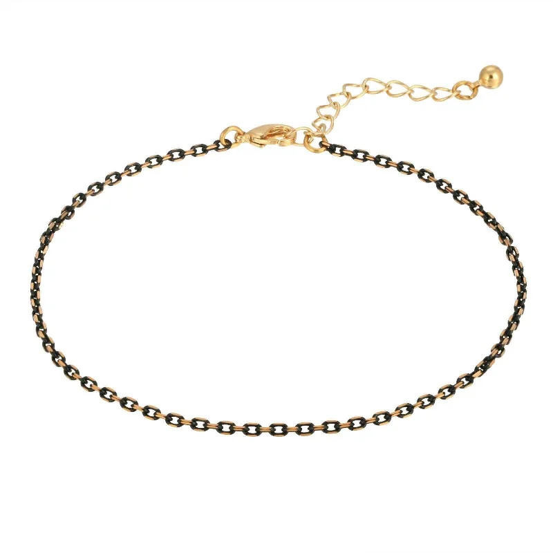 custom charm anklets for women-1928 Jewelry Eclipse Black And Gold Chain Anklet 9" + 1.5" Extension