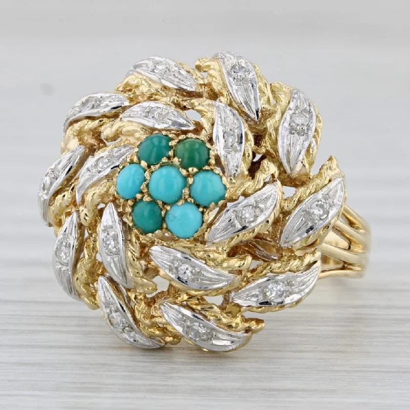 trendy engagement rings for women-Turquoise Diamond Cluster Cocktail Ring 18k Yellow Gold Size 6.75