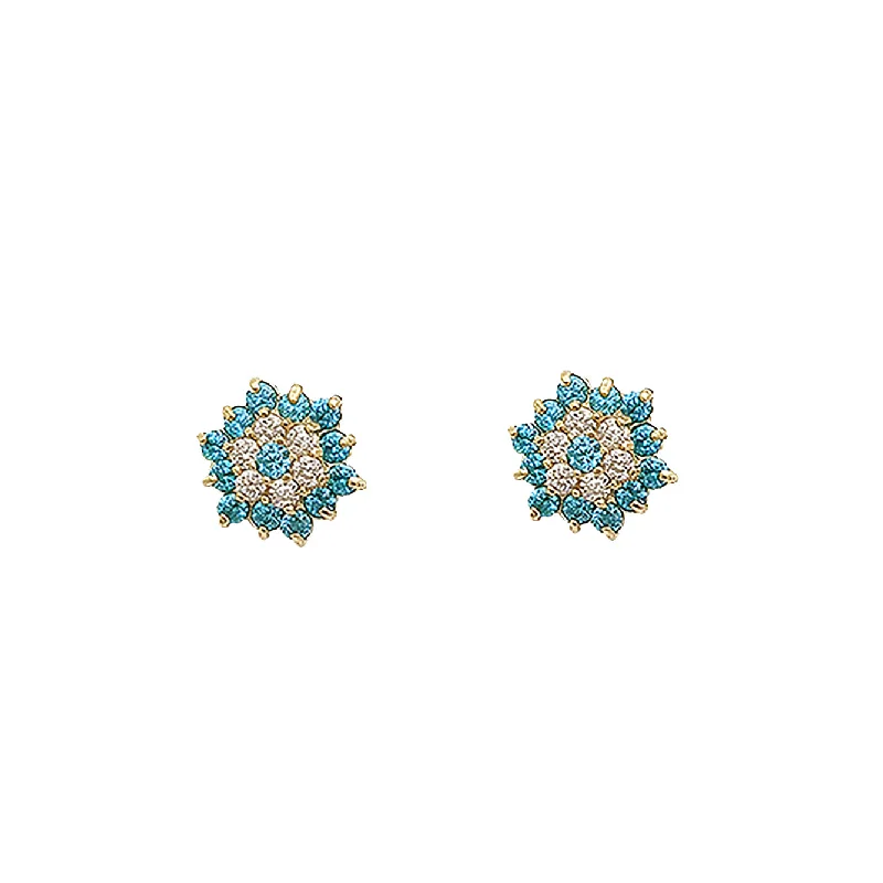 silver hoop earrings for women-Blue Cluster Hexagon Stud Earrings (14K)