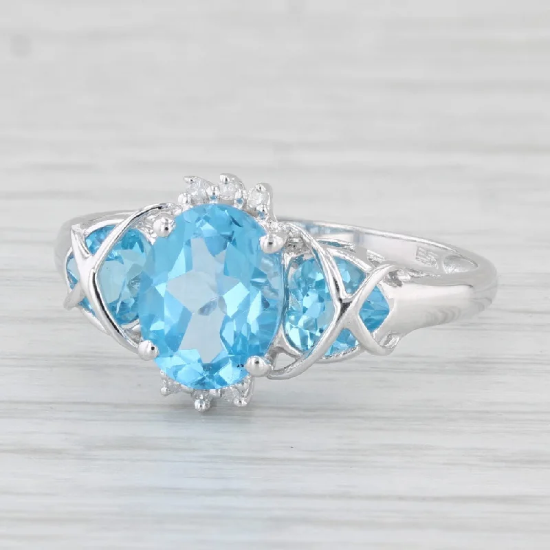 large solitaire engagement rings for women-3.12ctw Oval Blue Topaz Ring 10k White Gold Size 10