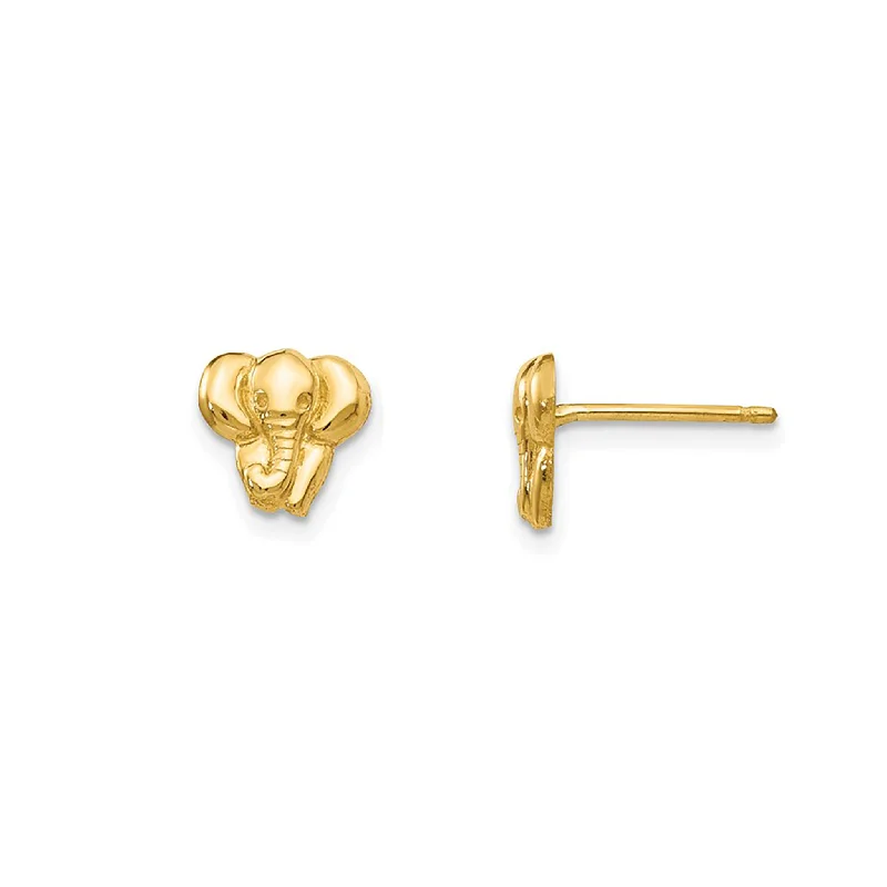 simple gold earrings for women-Glossy Elephant Stud Earrings (14K)