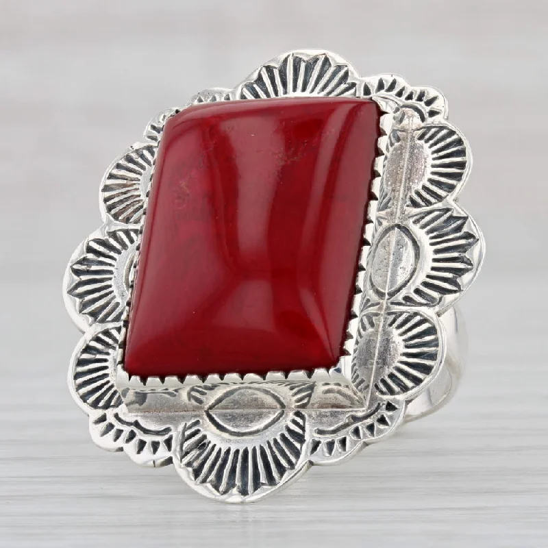 unique custom engagement rings for women-Vintage Southwestern Red Resin Statement Ring Sterling Silver Size 7.25