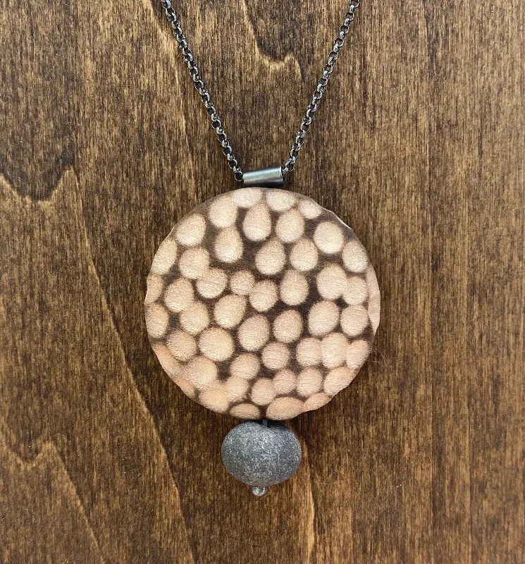 infinity necklaces for women-Burned & Carved Wood and Rock Circle Necklace