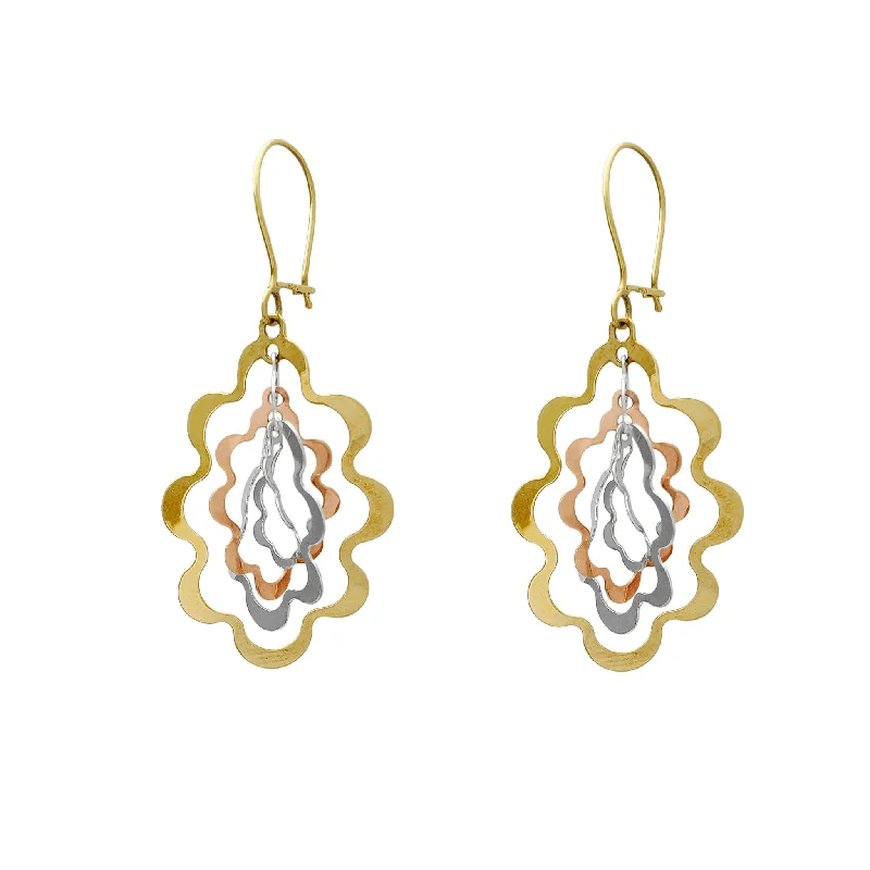 fashion earrings for women-Tri-Color Wavy Drop Earrings (14K)