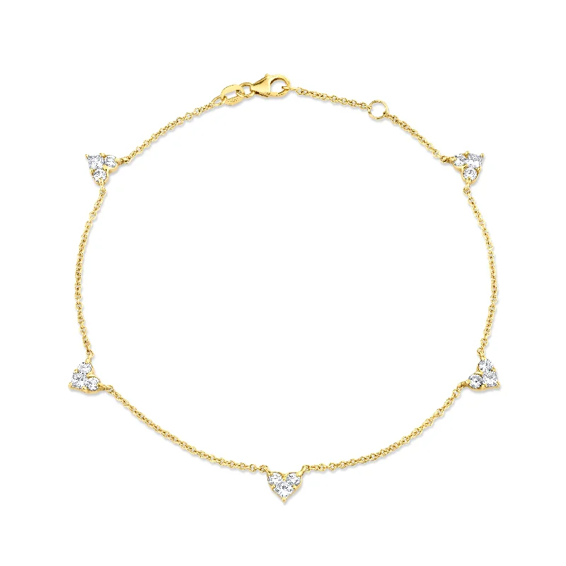 luxe anklets for women-DIAMOND 5 HEART ANKLET